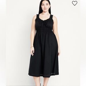 Old Navy Black Ruffle Tie Gathered Midi Dress 100% cotton